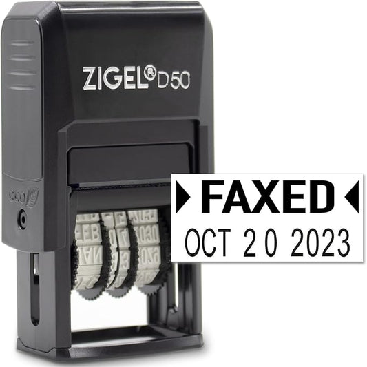 ZIGEL D50 Date Stamp with FAXED - Self Inking Date Stamp - Black