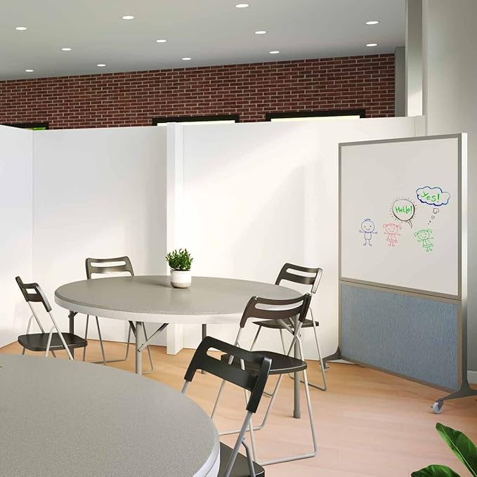 DivideWrite Mobile Whiteboard | Double Sided Dry Erase Board | Portable Office Cubicle Partition | Display for Classrooms, Conference Rooms, Meeting Areas and More | Navy Blue Fabric 4' Wide X 6' Tall