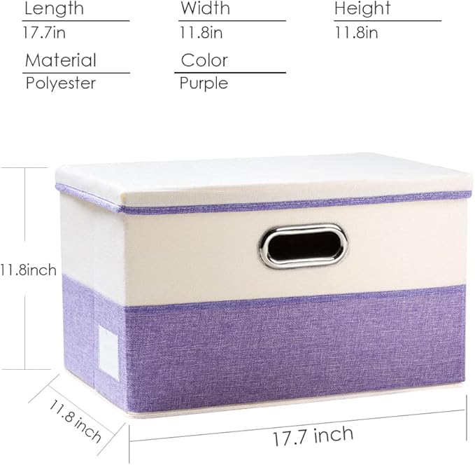 PRANDOM Large Foldable Storage Bins with Lids [3-Pack] linen Fabric... (Purple..