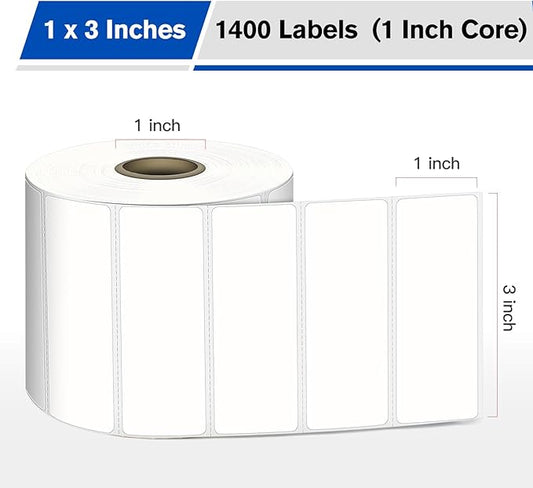 L LIKED 1" x 3" Blank Removable Labels with No Residue, Water and Oil Resistant, Use for Both Home and Office (1 Roll, 1400 Labels)