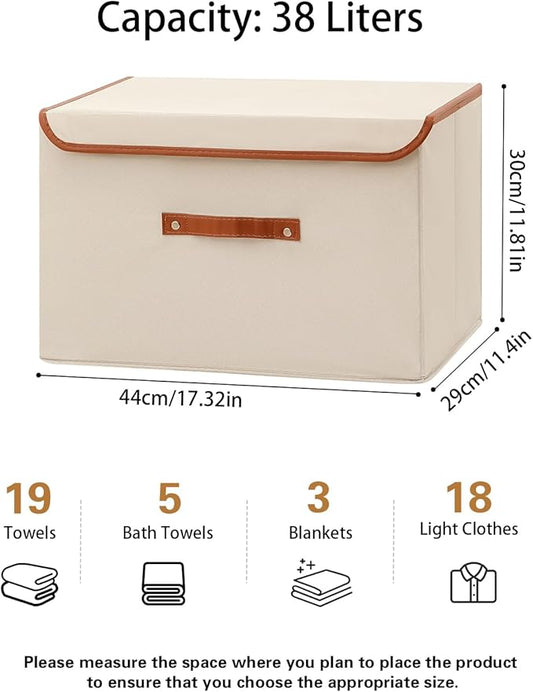 Tuza 2-Pack Large Fabric Storage Bins with Lids, Foldable Storage Boxes with Lids for Organizing, Decorative Storage Boxes with Handles for Home, Bedroom, Closet, Office(Khaki, Large)