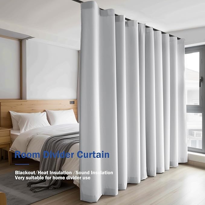 cbsroro Room Divider Blackout Curtain Track Curtains Wall Dividers Panels Screen for Living Rooms Bedroom Office Privacy Partition Separation, W100 × L108 Inch,1 Panel, White