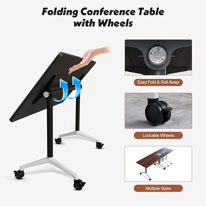 Goakwwuz Conference Room Table, Folding Conference Tables,Thicken Grey Tabletop,Flip Top Wooden Seminar Meeting Room Table for Conference Room Offices (10, Walnut, 61.0“)