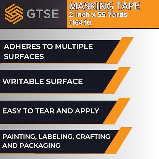 GTSE Masking Tape, Bulk Contractors Pack, 2 inches x 55 Yards (164 ft), Multi-Surface Adhesive Painting Tape, 96 Rolls, Full Carton