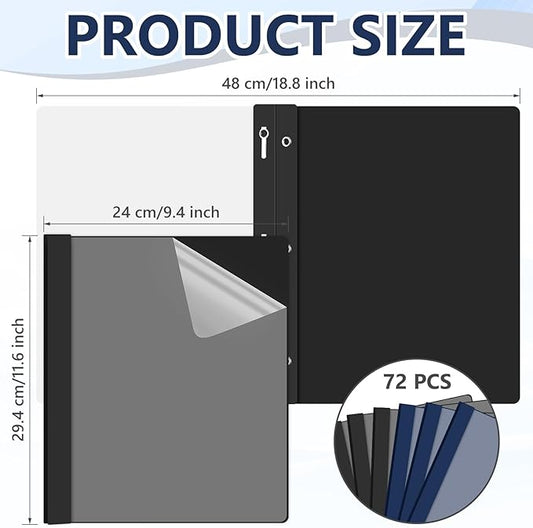 Feifeiya 72 Pack Plastic Report Covers with 3 Prongs Presentation Folders Bulk, 100 Sheet Capacity, Clear Front Report Covers for Presentation Document Paper School Office Supplies (Blue,Black)