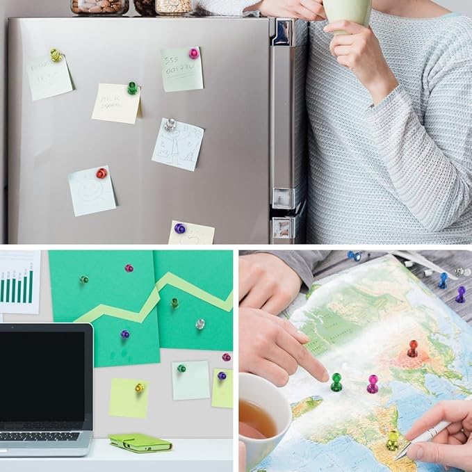 Push Pin Magnets - Tiergrade 120 Pack 7 Assorted Color Strong, Office, Use at Kitchen Home and School Classroom, for Refrigerator Dry Erase Board and Whiteboard.