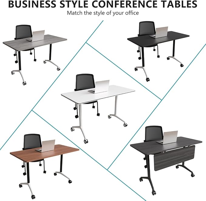 Goakwwuz Conference Room Table, Folding Conference Tables,Thicken Grey Tabletop,Flip Top Wooden Seminar Meeting Room Table for Conference Room Offices (10, Black+White, 61.0“)
