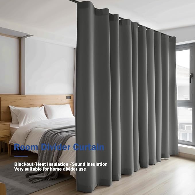 Cbsroro Room Divider Blackout Curtain Track Curtains Wall Dividers Panels Screen for Living Rooms Bedroom Office Privacy Partition Separation, W120 × L96 Inch,1 Panel, Grey