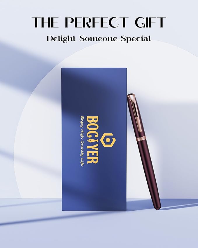 BOCIYER Samurai Fountain Pen Gift Set — Medium + Calligraphy Nibs, 8 Cartridges, Dark Red