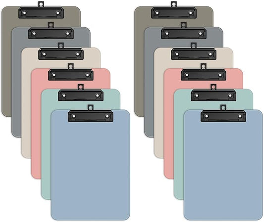 Zoenley A4 Plastic Clipboard Set of 12, Morandi Colorful 12.5 x 9 Letter Size for Classroom, Students, Teacher, Nurse, 8.5 x 11 Clip Board with Low Profile Black Clip, Office & School Supplies