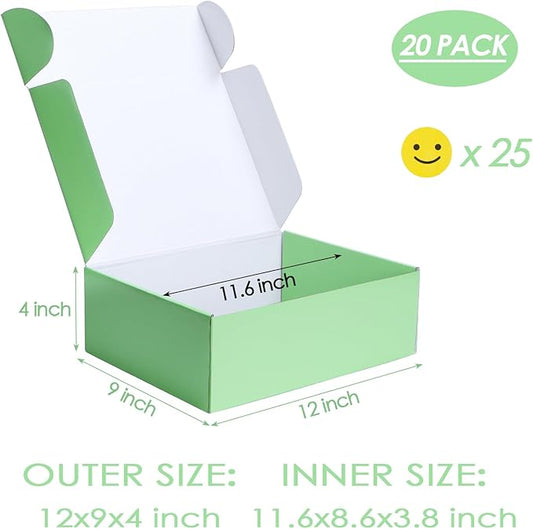 PHAREGE 12x9x4 inch Gift Shipping Boxes Bulk 20 Pack Green, Tab Lock Tuck Top Mailing Boxes for Packaging Small Business, Medium Cardboard Mailer Boxes for Wrapping Present