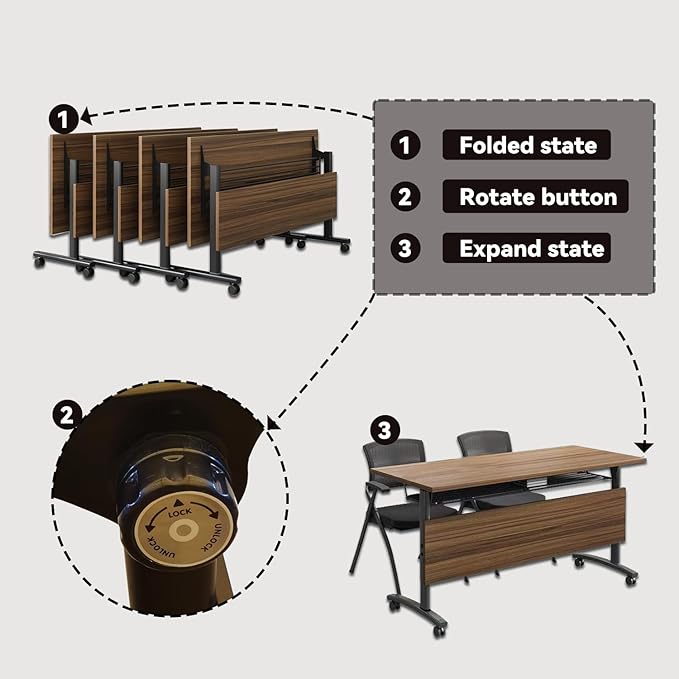 Conference Table,Folding Conference Room Tables with Flip-Top Design,6 Pack Large Mobile Training Table,Rolling Seminar Meeting Table with Wheels,Modular Seminar Tables for Office Meeting (55.1in)