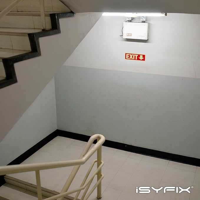 iSYFIX Exit Signs with Directional Down Arrow - 2 Pack 12x4 Inch Glow in the Dark for Business, School, Office, Warehouse - Durable 40 Mil Polystyrene, UV Laminated, Waterproof, Scratch & Fade Resistant