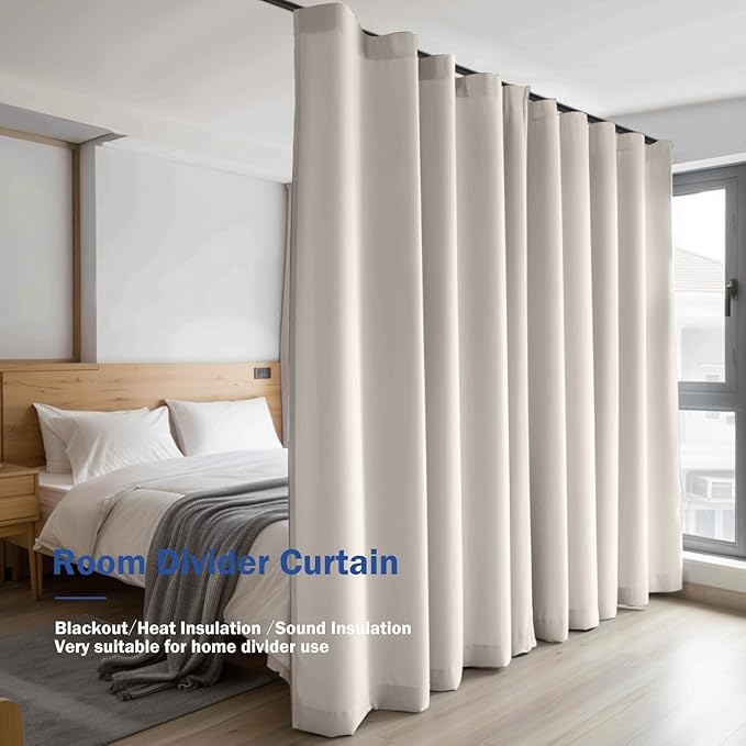 Cbsroro Room Divider Blackout Curtain Track Curtains Wall Dividers Panels Screen for Living Rooms Bedroom Office Privacy Partition Separation, W150 × L108 Inch,1 Panel, Beige