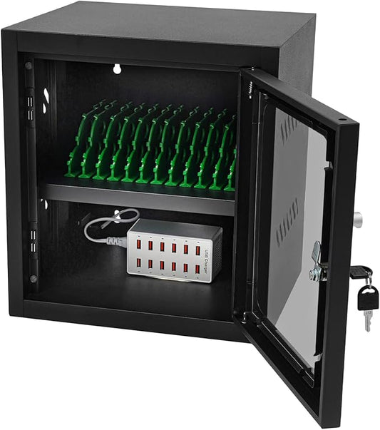 QUEWATSA Cell Phone Charging Station, 12-Device Rechargeable Mobile Phones Charging Cabinet, Locking and Charging Phone Storage Box, Mobile Charging Cart, Lockable Device Charging Locker
