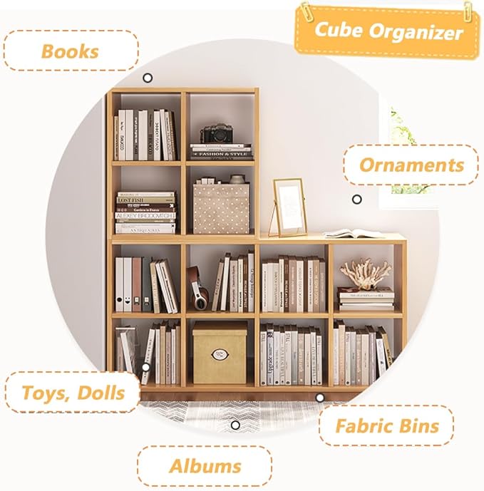 NELYE 8 Cube Organizer Bookcase - Fabric Storage Bins Container, Open Shelf Simple Compartments Bookshelf, White