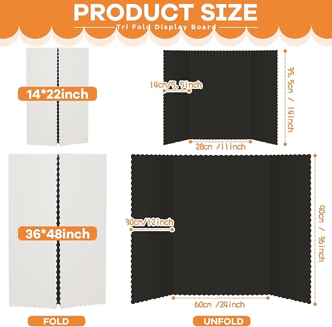 Ctosree 18 Pcs 14 * 22inch Tri Fold Poster Board Bulk, Science Fair Project Display Paperboard, Single Wall, Lightweight Presentation Board (Black)