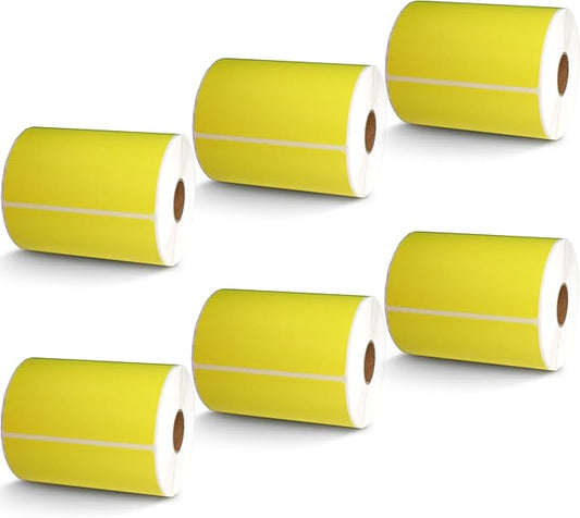 BETCKEY - 4" x 3" Shipping & Multipurpose Labels Compatible with Zebra & Rollo Label Printer,Premium Adhesive & Perforated[Yellow, 6 Rolls, 3000 Labels]