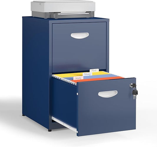 Kubohogar 2 Drawer File Cabinet with Lock,Blue Metal Filing Cabinets,Vertical Locking File Cabinet Fit Hanging Files, Letter,File Box and A4 Documents