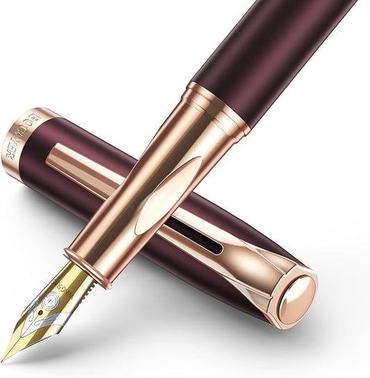 BOCIYER Samurai fountain pen gift set in dark red — with medium and calligraphy nibs and 8 ink cartridges