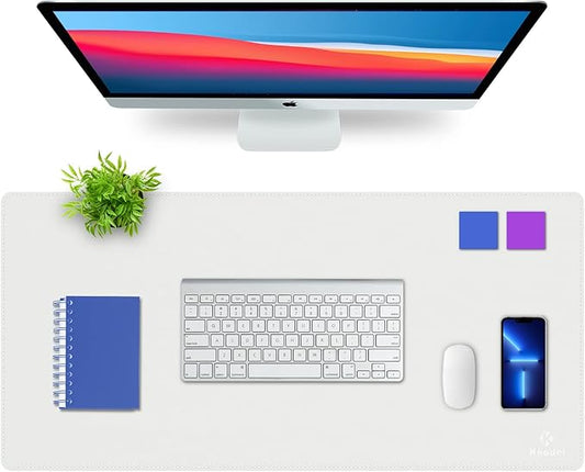 K KNODEL Desk Mat, Blotter, Dual-Sided Office Desk Pad, Waterproof Desk Mat for Desktop, Desk Blotters, PVC Leather Pad Protector (White, 35.4" x 17")