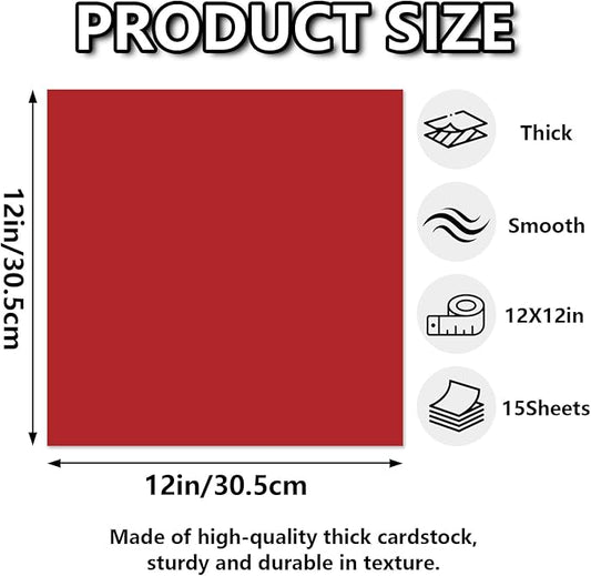15 Sheets Red Cardstock 12"x12",250gsm/90lb Heavyweight Cardstock Paper, Thick and Smooth Card Stock Perfect for Card Making, Scrapbooking and Crafts