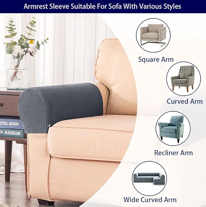 Chaexii Premium Polyester Sofa Arm Cover, Scratch Resistant Protector Covers, Washable, Elastic Armrest Covers for Square/Curved/Sloping Couch Armrests, 2Pcs (Dark Grey)