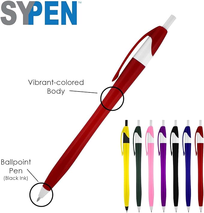 SyPen Personalized Pens With your Custom Logo or Text-1000 Pack Bulk-for Businesses, Parties, and Events, Custom Printed Slim Ballpoint Click Pens, Assorted Barrel Color, Black Ink
