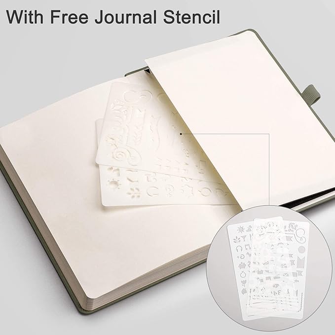 EMSHOI Dotted Notebook - 256 Pages A5 Dotted Grid Journal Notebook,120gsm Thick Paper,16 Perforated Pages, Smooth PU Leather, Inner Pocket,5.75'' × 8.38''-Green