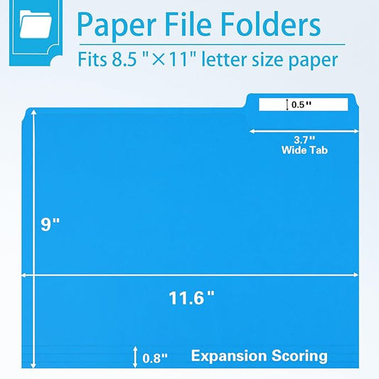 File Folder, RAZCC 150 Pack 1/3 Cut Tab Colored File Folders, File Folder Letter Size for Office Classroom Use, Assorted 5 Colors Folders with Tabs