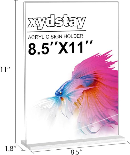 xydstay 6pack Acrylic Sign Holder 8.5 X 11, Vertical T Shape Clear Plastic Menu Holder, Unbreakable Table Sign for Restaurant, Office, School, Store and Home Use