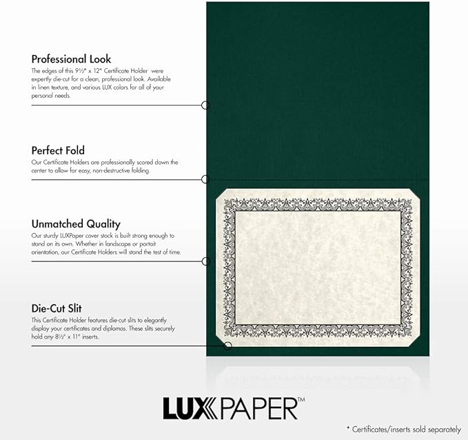 LUXPaper 9.5" x 12" Certificate Holders (Green)