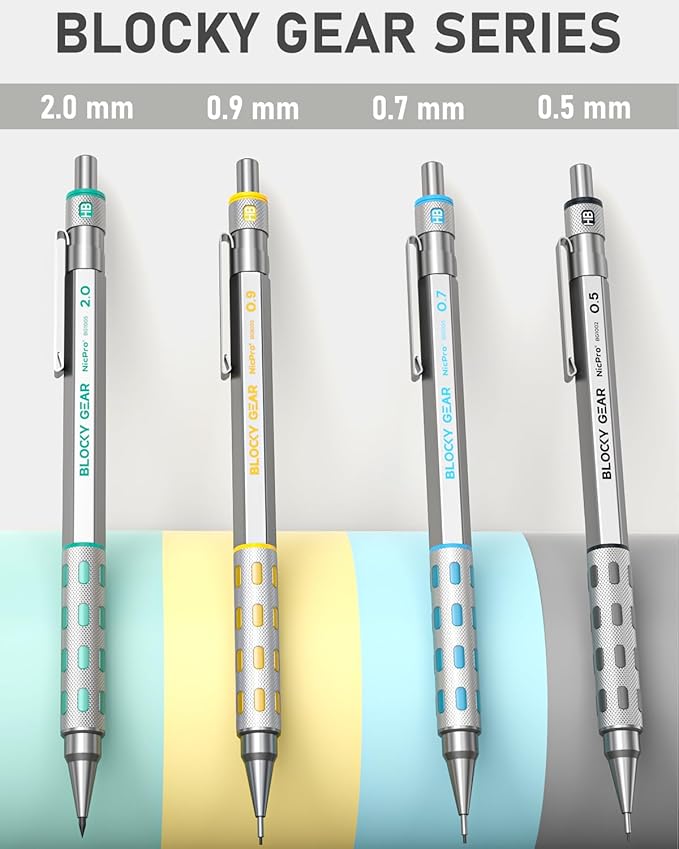 Nicpro Blocky Gear Metal Mechanical Pencil Set with Leather Case (40PCS)