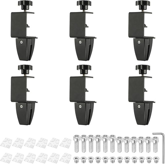 PATIKIL 6 Pcs 1/8" to 1/2" Adjustable Desk Divider Partition Clips, Aluminum Sneeze Guard Support Clamps Desktop Divider Clips for Offices Stores, Counter Privacy Panel,Black