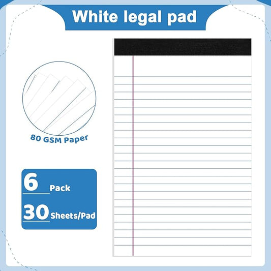 Thboxes 6 Pack Legal Pad 5x8, 180 Sheets Small Note Pad College Ruled Writing Pad Perforated Notepad for School, Office, To-Do Lists Grocery List Shopping List, 30 Sheets White