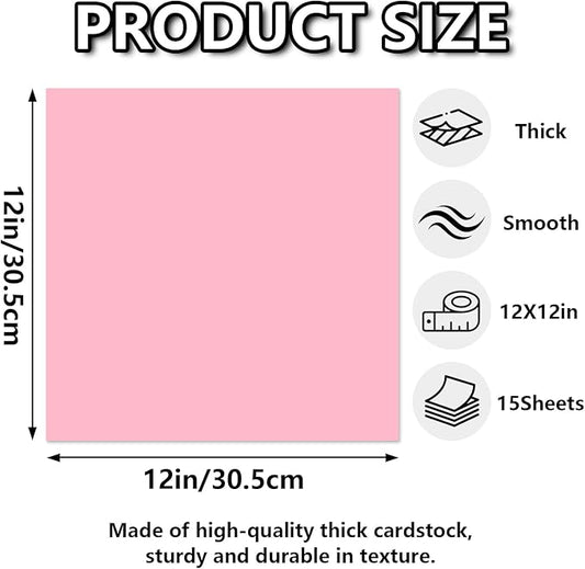 15 Sheets Pink Cardstock 12"x12",250gsm/90lb Heavyweight Cover Cardstock Paper, Thick and Smooth Card Stock Perfect for Card Making, Scrapbooking and Crafts (Pink)