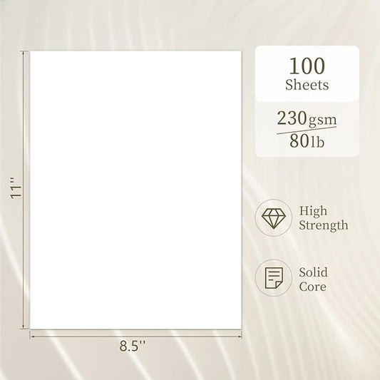 White Cardstock 8.5 x 11, White Cardstock Printer Paper 80lb 100 Sheets, GIGYES Copy Paper for Printer, Watercolor Drawing, Certificate, Invitations