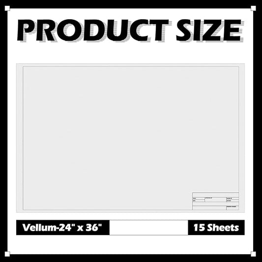 Tatuo 15 Sheets Architectural Vellum Paper 24 x 36 Inch Drafting Vellum Tracing Sheets White Semi Translucent Drafting Paper Rag with Border and Title Block for Drawing Sketching Architecture Building
