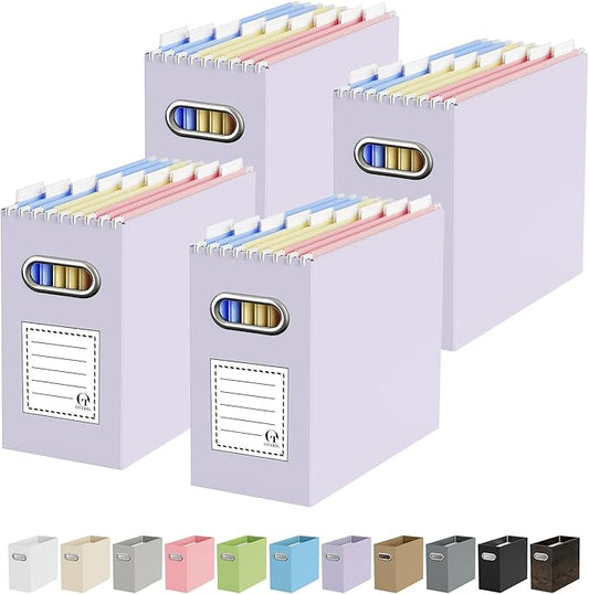 Oterri Cardboard File Organizer Box for Hanging File Folders Letter Size,File Box for Computer Desk,File Cabinet,Working Home,Office,Classroom (Purple, Letter Size - 4 Packs)