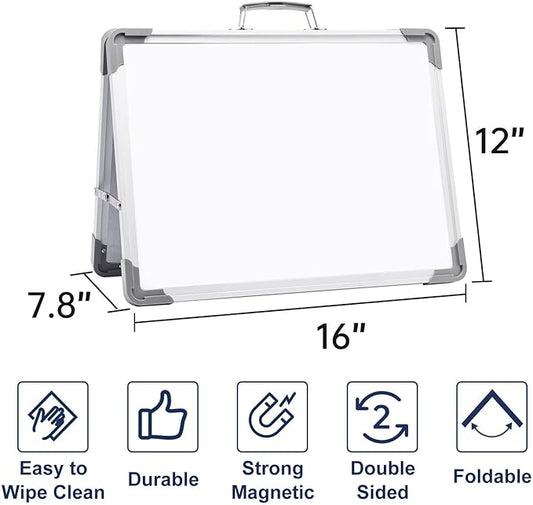 Small Dry Erase White Board - TSJ OFFICE 12" x 16" Mini Easel Desktop Double Sided Whiteboard, Portable Magnetic Board on Table Top with Holder for Drawing, Teacher Instruction, Memo Board