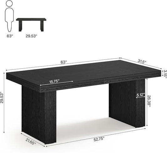 Tribesigns 63" Executive Desk, Large Office Computer Desk with Heavy-Duty Legs and Thickened Desktop, Elegant Writing Workstation Study Table Conference Table for Office, Black