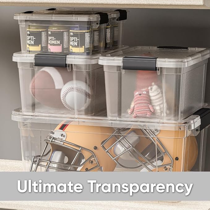 Superio Clear Storage Boxes with Lids, 2.4 Quart Plastic Container Bins for Organizing, Stackable Crates, BPA Free, Non Toxic, Odor Free, Organizers for Home, Office and Dorm,
