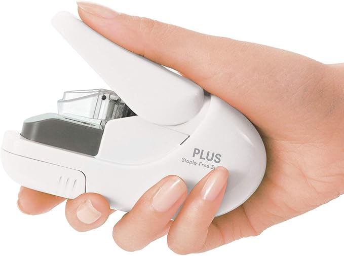 Plus Paper Clinch Compact Staple-Free Stapler — Ivory White
