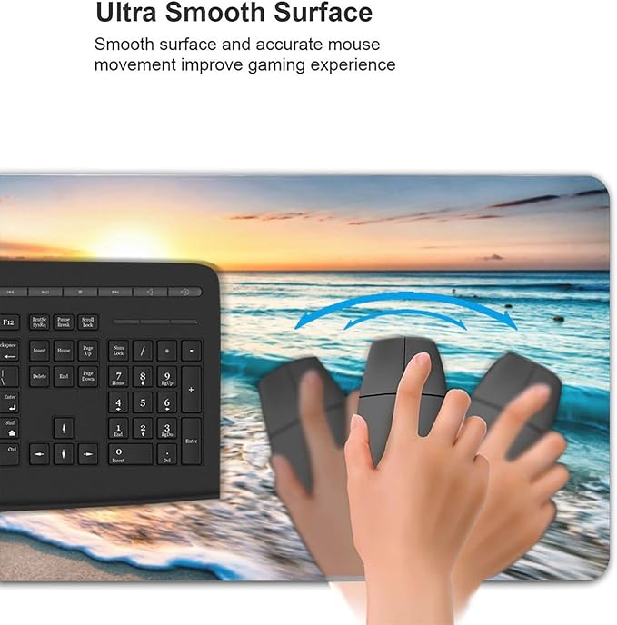 CANFLASHION Gaming Mouse Pad,Large Mouse Pads for Desk,Non-Slip Rubber Base Extended Mousepad,XXL Keyboard Mouse Mat,Stitched Edges Computer Keyboard Desk Pad,35.4x15.8inch,Beautiful Sunrise Beach