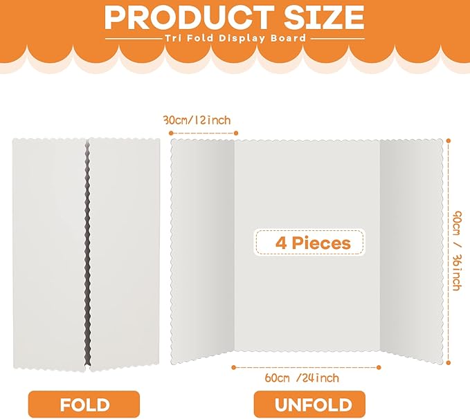 Henoyso 4 Pcs 36 x 48 Inch White Trifold Poster Board Large Tri Fold Presentation White Display Board Foldable Paperboard for Science Fair School Business Project Exhibition