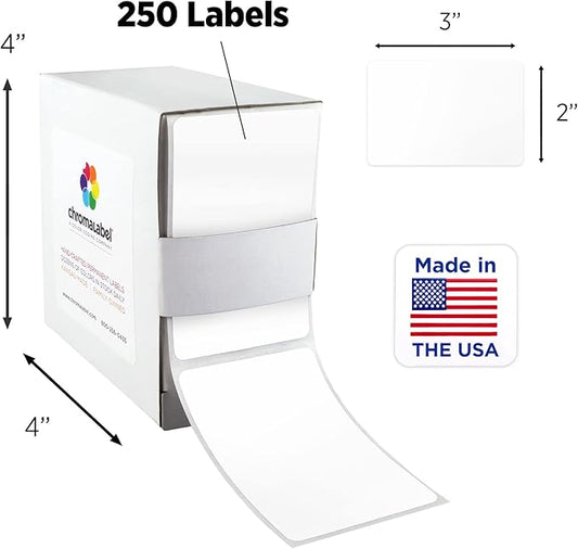 ChromaLabel 2 x 3 inch Permanent Color Code Rectangle Labels, 250 Labels per Dispenser Box, White