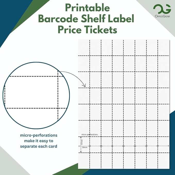 OfficeGear Barcode Price Labels — 64-up, 25 Sheets, 1,600 Pack, 37×26 mm, A4