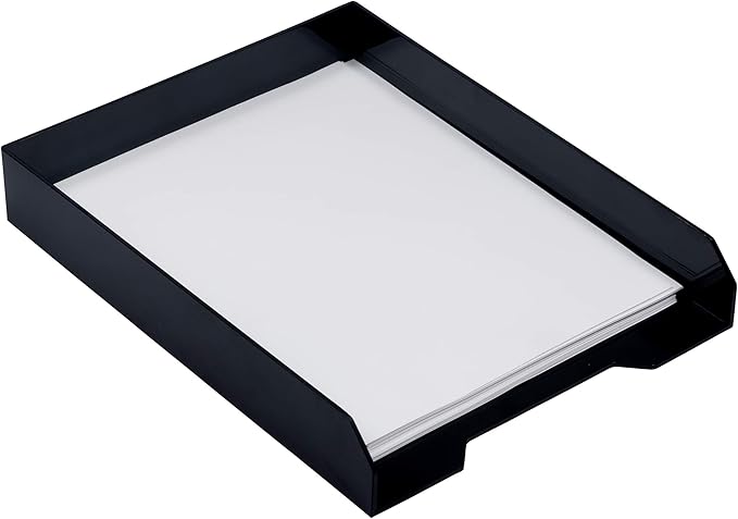 JAM PAPER Stackable Paper Trays - Black - Desktop Document (Black, Letter)