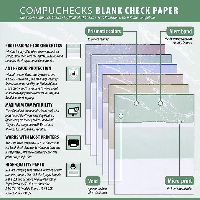 Business Voucher Check Stock - 1000 Sheets, Check on Top, Burgundy Marble