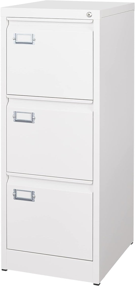 BYNSOE 3 Drawer File Cabinet with Lock Metal Vertical File Storage Cabinet Office Home Steel Vertical File Cabinet for A4 Legal/Letter Size Narrow File Cabinet Locked,Assembly Required